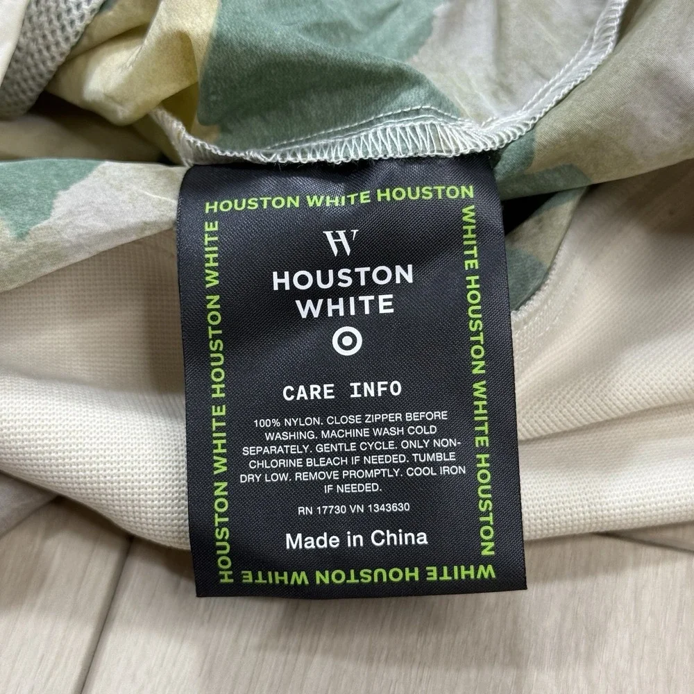 Houston White Target Mountain Print Nylon Zip Jacket Men's L 2007 Cream Green‎